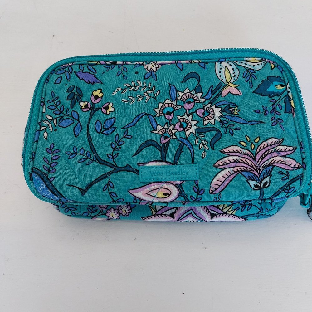 Vera Bradley Blush and Brush Makeup Cosmetic Case Peacock Garden NWT